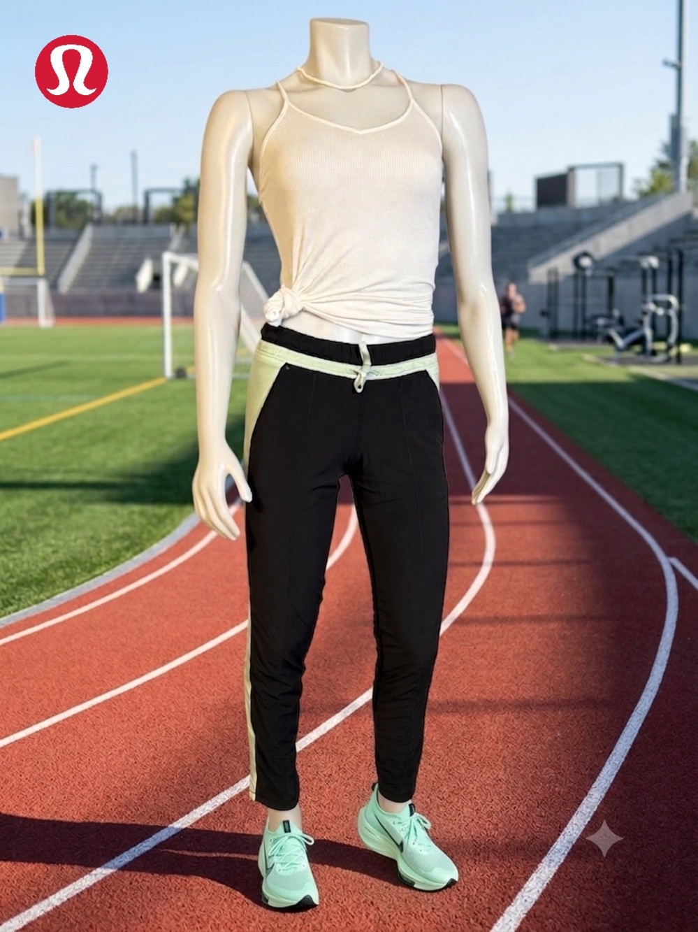 Lululemon Run Bandit Track Pant Black Fresh Teal Mint Size 2